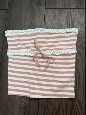 Edikted Pink and White Striped Tube Top with Lace Trim